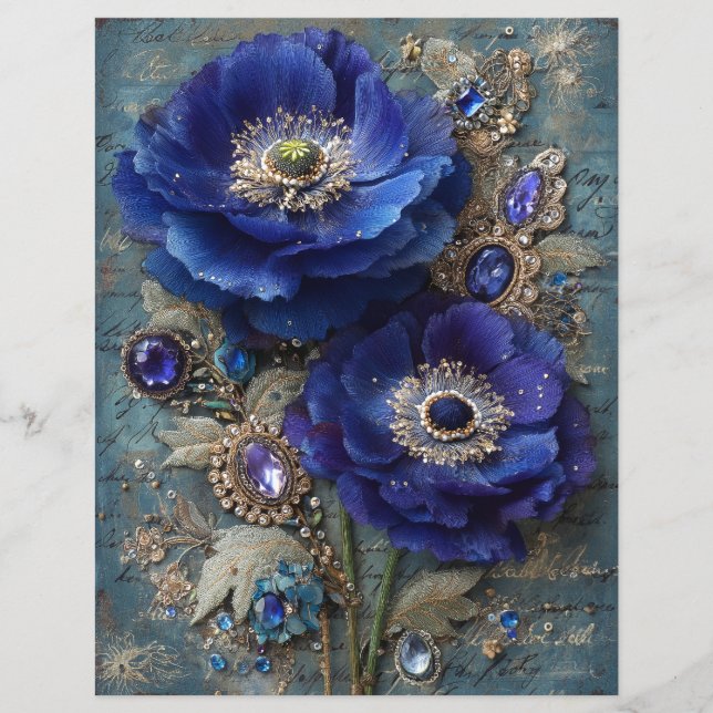 Blauwe Bloemen Junk Journal Scrapbook Papier (Voorkant)