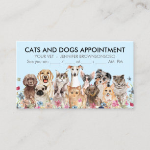 Blauwe bloemen katten en honden geïllustreerd visitekaartje