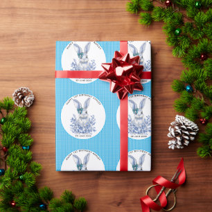 Blauwe Bloemen Konijn 1e Verjaardag voor Kinderen Cadeaupapier