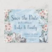 Blauwe Bloemen & Kristallen Bruiloft Save the Date Briefkaart (Voorkant)