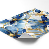 Blauwe Bloemen Kunstdruk met Gouden Accenten Poster (Hoek)