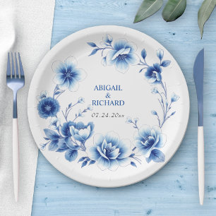 Blauwe bloemen lijst Chinoiserie bloemen bruiloft Papieren Bordje