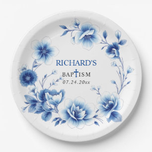 Blauwe bloemen lijst Chinoiserie bloemen jongen Do Papieren Bordje