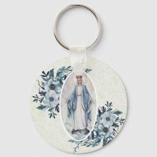 Blauwe Bloemen Madonna Maagdelijke Mary Kant Sleutelhanger