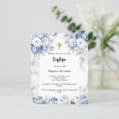 Blauwe bloemen marmeren boog doop uitnodiging (Staand voorkant)