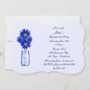 Blauwe Bloemen Mason Jar Uitnodiging voor Meidenav