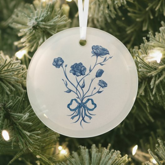 Blauwe bloemen met boogglas Ornament (Insitu)