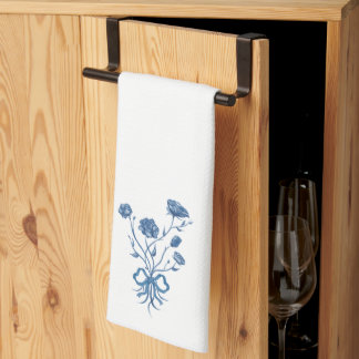 Blauwe bloemen met strik keukenhanddoek
