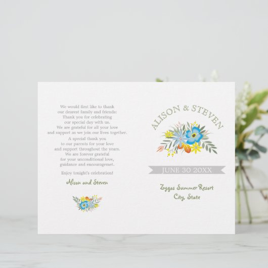 Blauwe bloemen modern bloemetjestrouwprogramma (Staand voorkant)