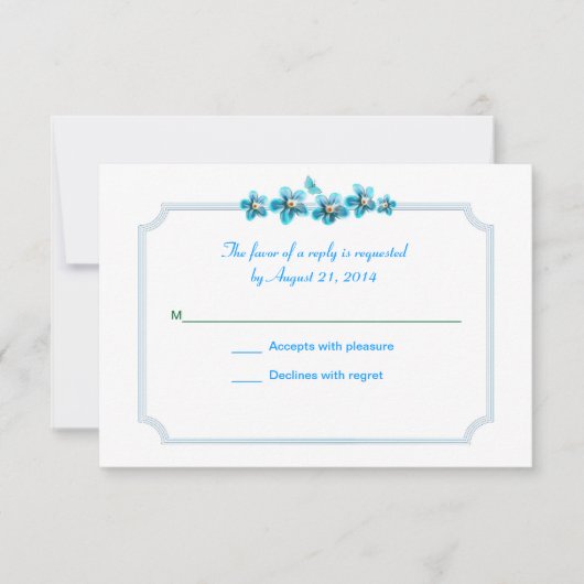 blauwe bloemen mooie bruiloft RSVP Kaartje (Voorkant)
