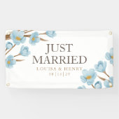 Blauwe bloemen net getrouwd auto banner (Horizontaal)