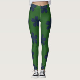 Blauwe bloemen op groenachtige achtergrond leggings