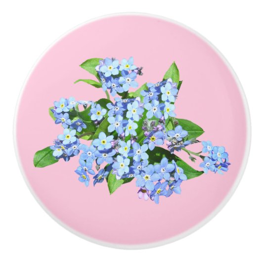 Blauwe bloemen op pastel roze keramische trekkrach keramische knop (Voorkant)