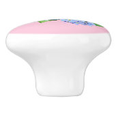 Blauwe bloemen op pastel roze keramische trekkrach keramische knop (Zijkant)