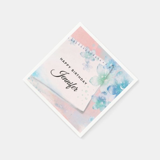 Blauwe Bloemen op Roze Achtergrond Dag Servet (Hoek)