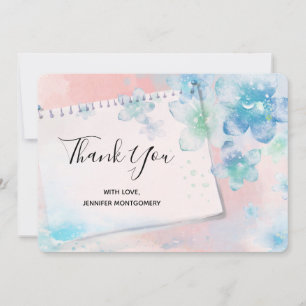 blauwe bloemen op roze achtergrond Dank u Bedankkaart