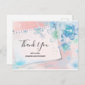 blauwe bloemen op roze achtergrond Dank u Briefkaart (Voorkant / Achterkant)