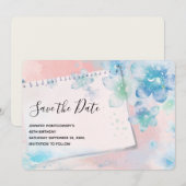  blauwe bloemen op roze achtergrond save the date (Voorkant / Achterkant)