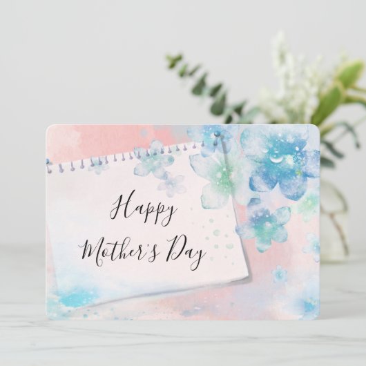 Blauwe Bloemen op Roze Moederdag Feestdagenkaart (Staand voorkant)