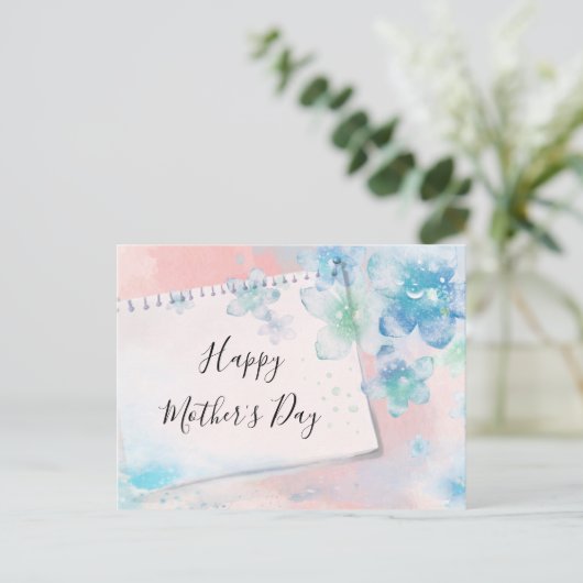 Blauwe Bloemen op Roze Moederdag Feestdagenkaart (Staand voorkant)
