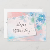 Blauwe Bloemen op Roze Moederdag Feestdagenkaart (Voorkant / Achterkant)
