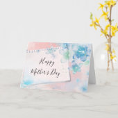  Blauwe Bloemen op Roze Moederdag Kaart (Gele Bloem)