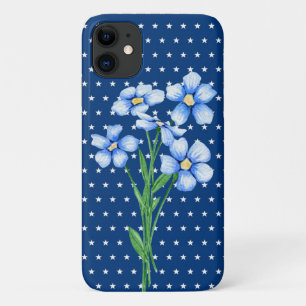 blauwe bloemen op witte sterren iPhone 11 hoesje