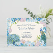 Blauwe bloemen orchidee pecock verjaardag kaart (Staand voorkant)