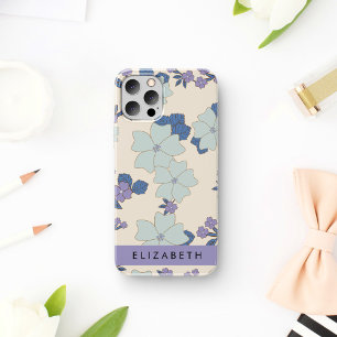 Blauwe bloemen, Paarse bloemen, Bloemen, Jouw naam iPhone 12 Pro Hoesje