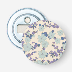 Blauwe bloemen, paarse bloemen, Floral Pattern Button Flesopener