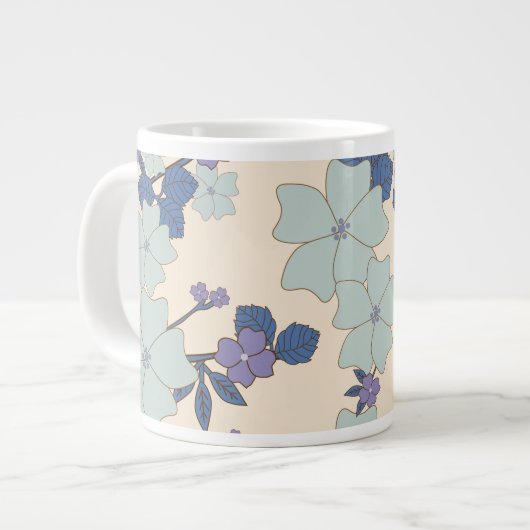 Blauwe bloemen, paarse bloemen, Floral Pattern Extra Grote Beker (Voorkant links)