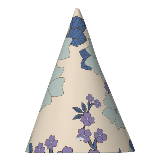 Blauwe bloemen, paarse bloemen, Floral Pattern Feesthoedjes (Rechts)