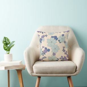 Blauwe bloemen, paarse bloemen, Floral Pattern Kussen