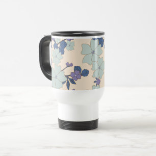 Blauwe bloemen, paarse bloemen, Floral Pattern Reisbeker
