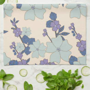 Blauwe bloemen, paarse bloemen, Floral Pattern Theedoek