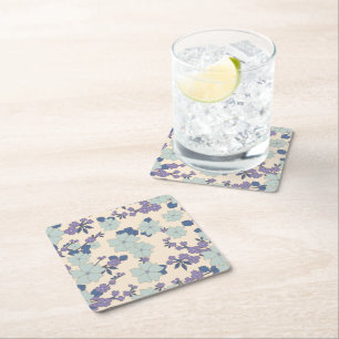 Blauwe bloemen, paarse bloemen, Floral Pattern Vierkante Kartonnen Onderzetter