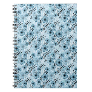 Blauwe bloemen patroon op tijger achtergrond notitieboek