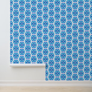 Blauwe bloemen, patroon van bloemen, bloemmotief behang
