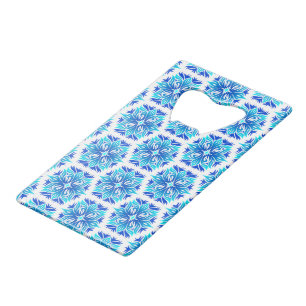 Blauwe bloemen, patroon van bloemen, bloemmotief kredietkaart flessenopener