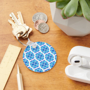 Blauwe bloemen, patroon van bloemen, bloemmotief sleutelhanger