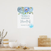 Blauwe bloemen Pensioenfeest Welkomstbord Poster (Keuken)