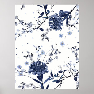 Blauwe bloemen poster