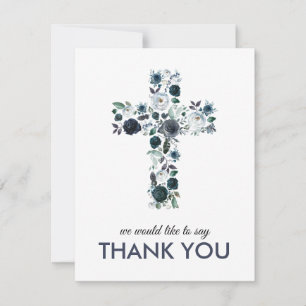 Blauwe Bloemen Religieuze Kruis Foto Bedankkaart