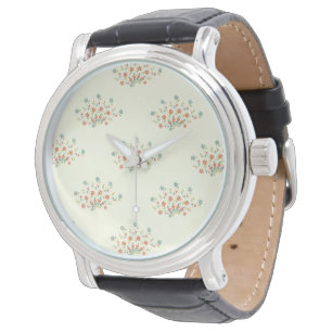 Blauwe bloemen, rode bloemen, patroon van bloemen horloge