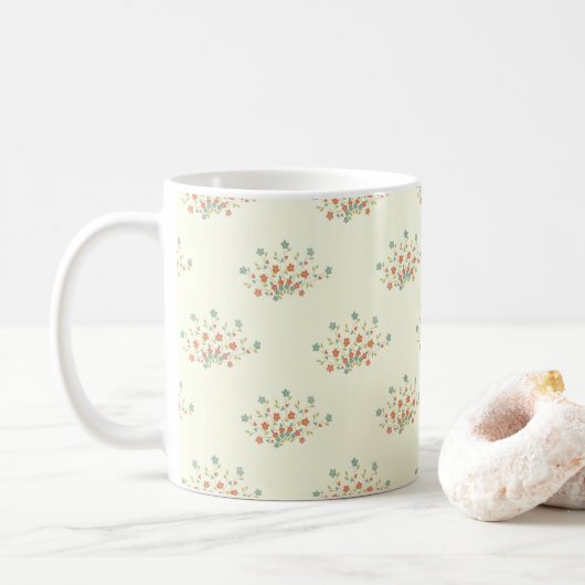 Blauwe bloemen, rode bloemen, patroon van bloemen koffiemok (Met donut)