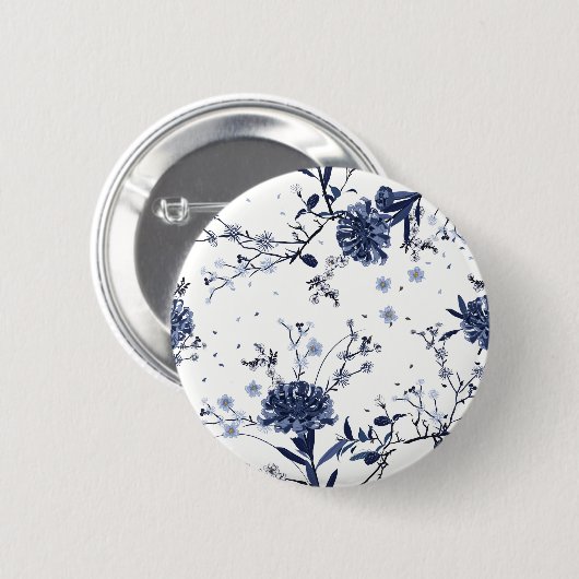 Blauwe bloemen ronde button 5,7 cm (Voorkant /achterkant)