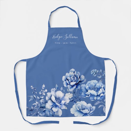 Blauwe bloemen schort (Voorkant)