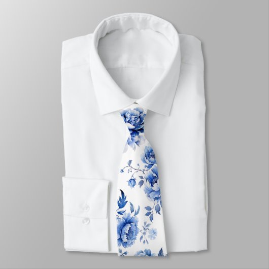 Blauwe bloemen stropdas (Gebonden)