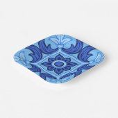 Blauwe Bloemen Tegel Patroon Mediterraan Papieren Bordje (Gebogen)