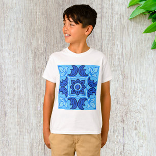 Blauwe Bloemen Tegel Patroon  Mediterraan T-shirt